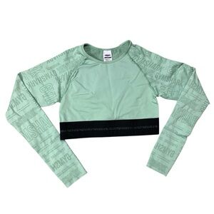 Gymshark Long Sleeve Crop Top Sage Green Black Thumb Holes Women’s Size Medium